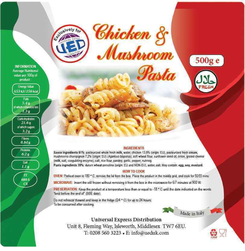Halal Chicken & Mushroom Pasta (8 x 500 g)