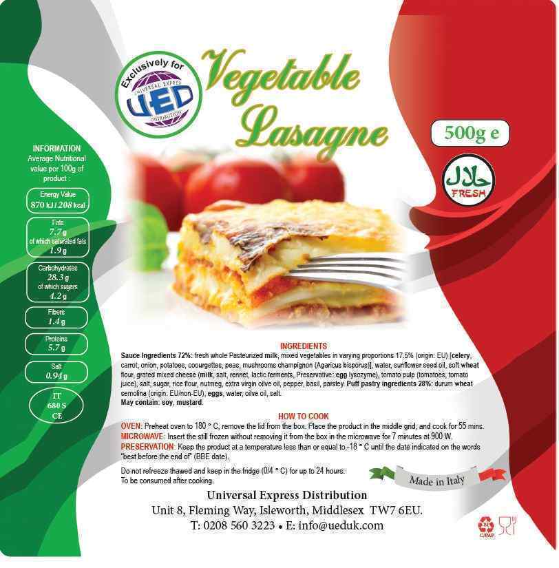 Vegetable Lasagne (8 x 500 G)